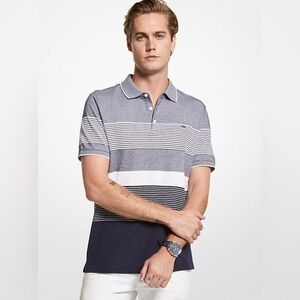 NWOT Men’s Michael Kors Striped Cotton Blend Piqué Polo Shirt Size Medium